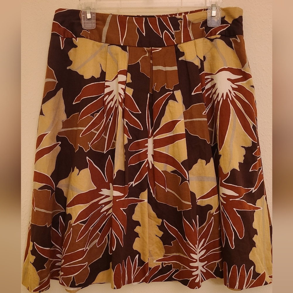 MERONA Women's Brown & Yellow Fully‎ Lined Print Flare Skirt - Size 10
